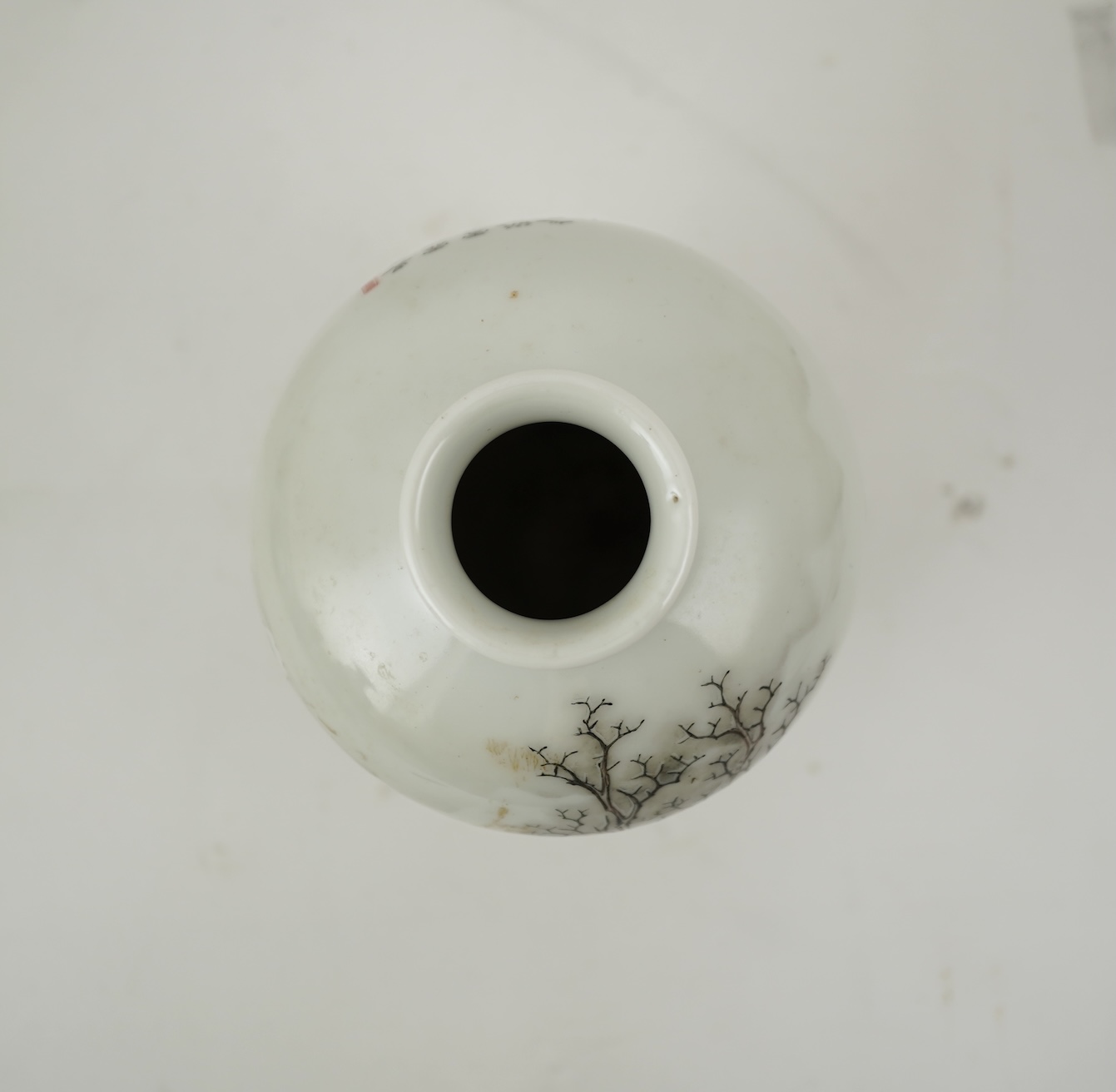 A Chinese inscribed enamelled porcelain ‘Winter landscape’ vase, Qianlong four character mark but Republic period